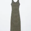 Abito midi a righe in maglia a costine