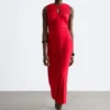 Abito midi con scollo a goccia e ruches
