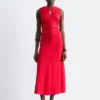Abito midi con scollo a goccia e ruches