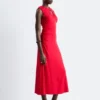 Abito midi con scollo a goccia e ruches