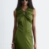 Abito midi con scollo a goccia e ruches