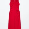 Abito midi con scollo a goccia e ruches
