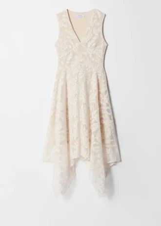 Abito midi con scollo a V in pizzo