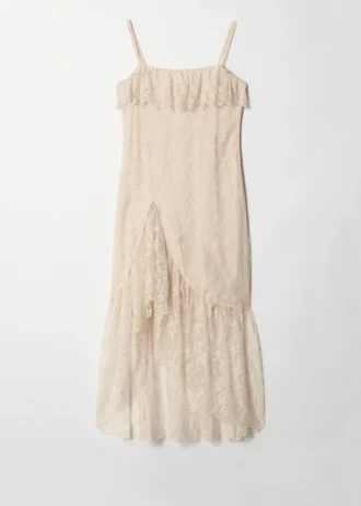 Abito midi con volant in pizzo