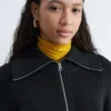 Abito midi con zip frontale a costine