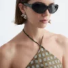 Abito midi in seta con scollo all’americana