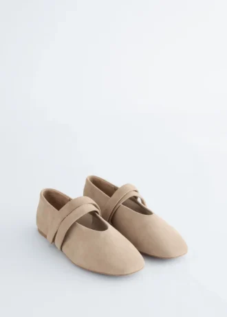 Ballerine in pelle scamosciata con cinturini incrociati