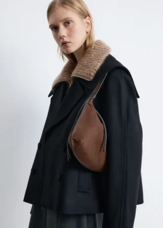 Borsa a spalla in pelle scamosciata con frange