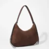 Borsa a spalla in pelle scamosciata con frange