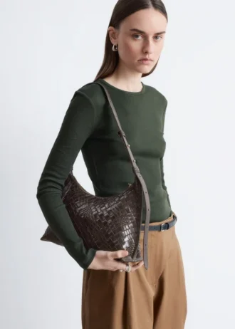 Borsa a tracolla in pelle intrecciata