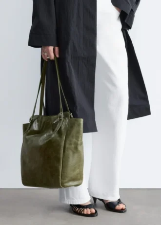 Borsa tote in pelle con fibbia e cinturino