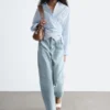 Camicia in cotone con cintura in vita