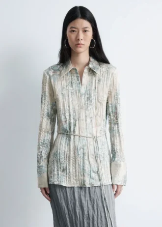 Camicia in crêpe con cintura a lacci