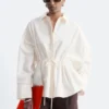 Camicia in popeline di cotone con coulisse