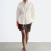 Camicia in popeline di cotone con coulisse