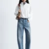 Camicia lunga in cotone con collo alto