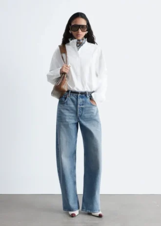 Camicia lunga in cotone con collo alto