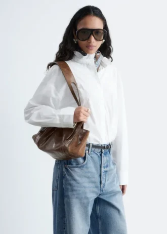 Camicia lunga in cotone con collo alto