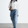Camicia lunga in cotone con collo alto