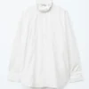 Camicia lunga in cotone con collo alto