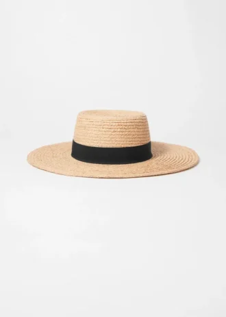Cappello di paglia di rafia con bordo in gros-grain