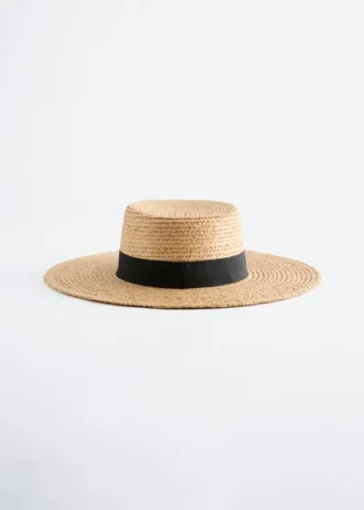 Cappello di paglia di rafia con bordo in gros-grain