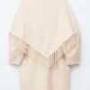 Cappotto in lana con scialle sfrangiato