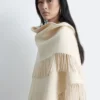 Cappotto in lana con scialle sfrangiato
