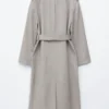 Cappotto in misto cotone e lana con cintura da annodare