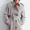 Cappotto in misto cotone e lana con cintura da annodare