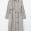 Cappotto in misto cotone e lana con cintura da annodare