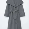 Cappotto lungo in lana con collo a scialle