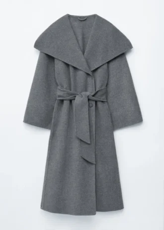 Cappotto lungo in lana con collo a scialle