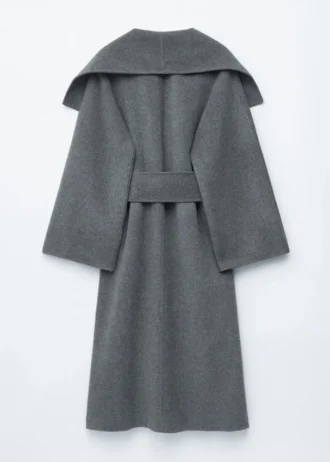 Cappotto lungo in lana con collo a scialle