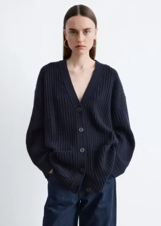 Cardigan a maglia a coste