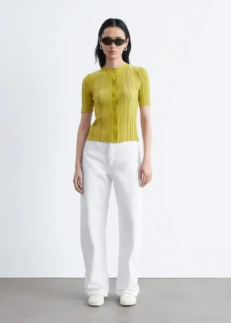 Cardigan a maniche corte in maglia a coste