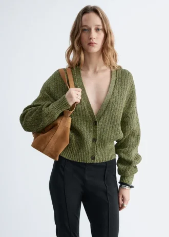Cardigan in cotone a maglia a coste