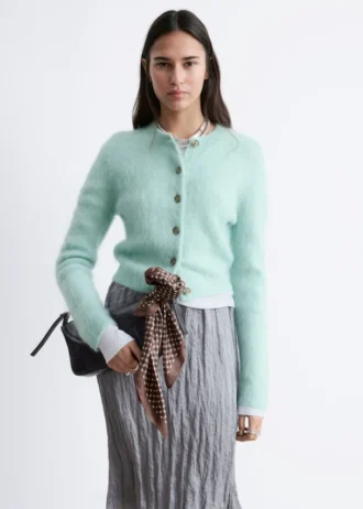 Cardigan spazzolato in misto mohair