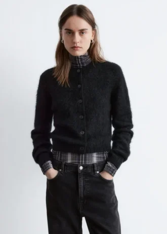 Cardigan spazzolato in misto mohair