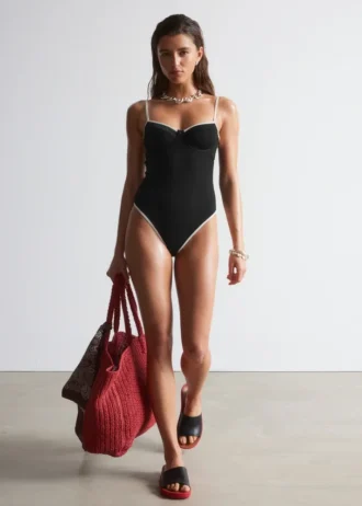 Costume da bagno a costine con bordi a contrasto