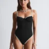 Costume da bagno a costine con bordi a contrasto
