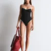 Costume da bagno a costine con bordi a contrasto