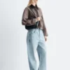 Giacca corta in denim con collo in velluto a coste
