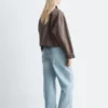 Giacca corta in denim con collo in velluto a coste