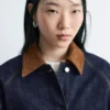 Giacca corta in denim con collo in velluto a coste