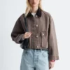 Giacca corta in denim con collo in velluto a coste