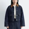 Giacca corta in denim con collo in velluto a coste