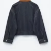 Giacca corta in denim con collo in velluto a coste