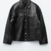 Giacca in pelle con coulisse in vita