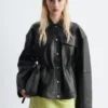 Giacca in pelle con coulisse in vita